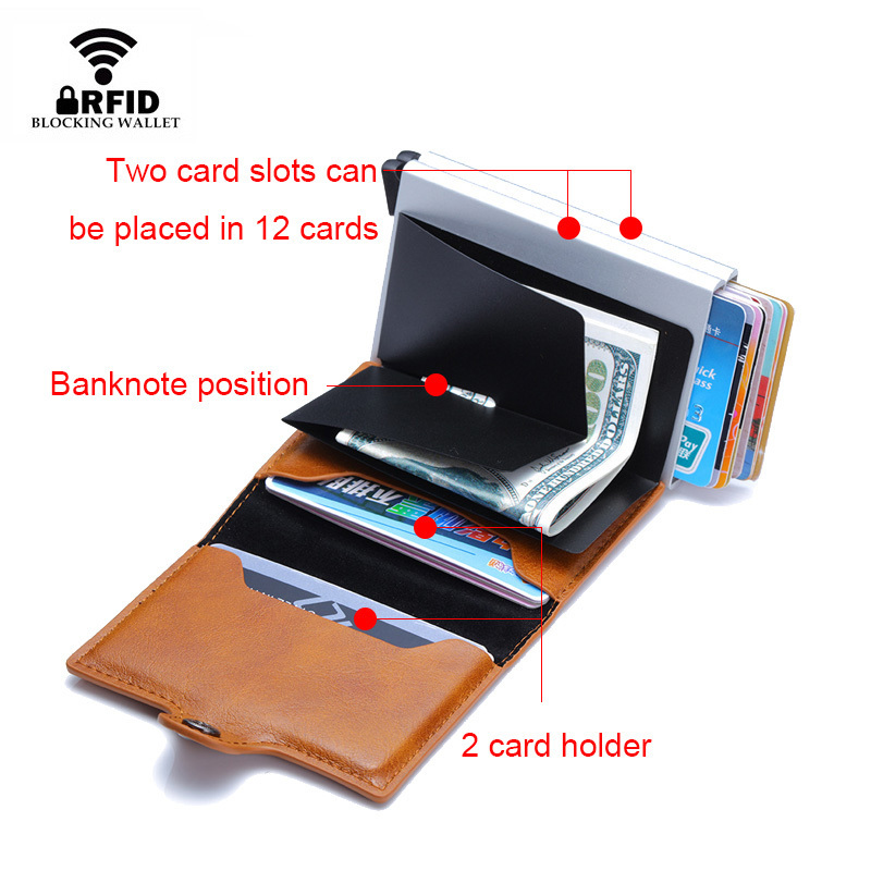 Rfid Blocking Protection Men id Credit Card Holder Wallet Leather Metal Aluminum Business Bank Card Case CreditCard Cardholder LJ200914
