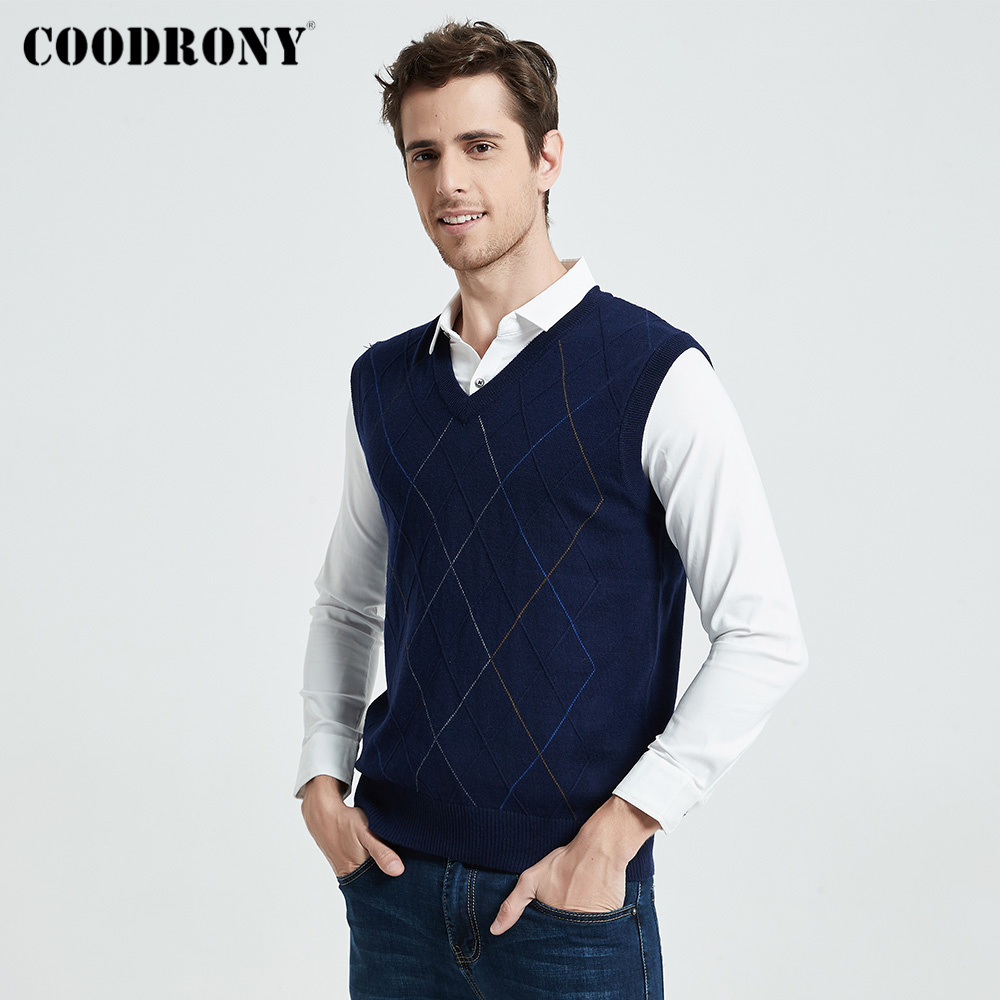 COODRONY Casual Argyle VNeck Sleeveless Vest Men Clothes Autumn Winter New Arrival Knitted Cashmere Wool Sweater Vest 8174 201125