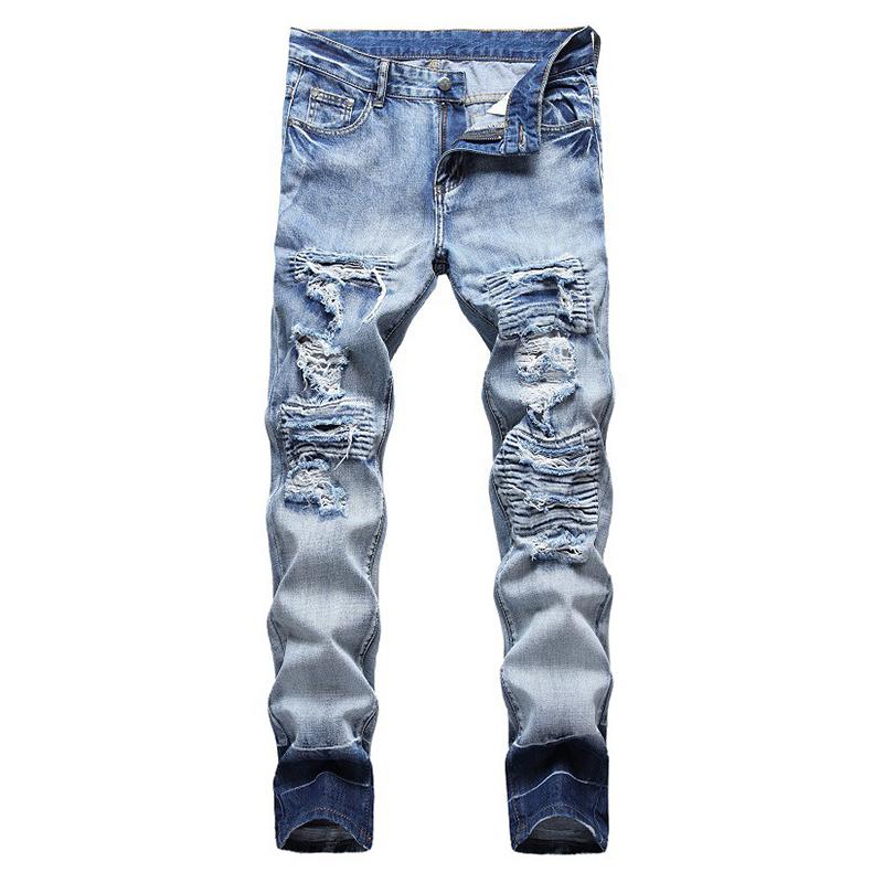 Men's Ripped Biker Jeans Plus Size Streetwear Holes Light Blue Stretch Denim Pants Slim Straight Trousers
Men's Ripped Biker Jeans Plus Size Streetwear Holes Light Blue Stretch Denim Pants Slim Straight Trousers