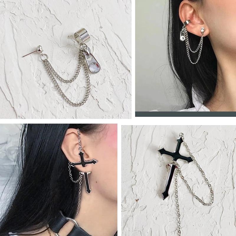 AOMU Punk Personality Black Cross Metal Silver Color Long Chain Zipper Hyperbole Trendy Stud Earring for Couples Jewelry Gift
AOMU Punk Personality Black Cross Metal Silver Color Long Chain Zipper Hyperbole Trendy Stud Earring for Couples Jewelry Gift