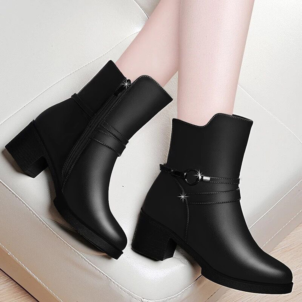 Elegant Women's Ankle Boots Leather Short Boot Lady Winter High Heel Wedding Party Formal Dress Shoes England Style Y200115