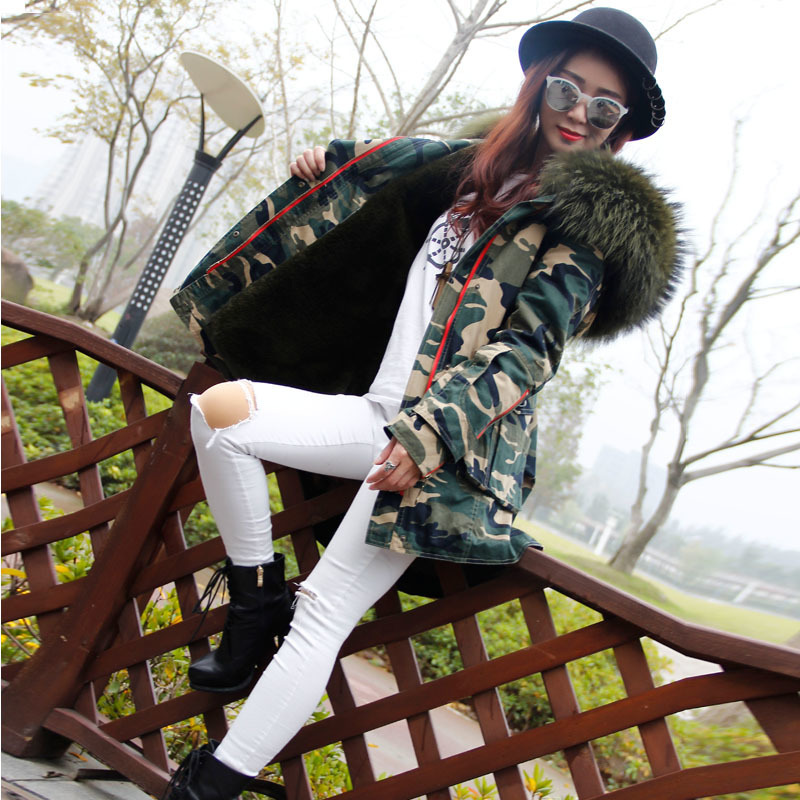 New Autumn Winter Coats Women Jackets Long Real Large Raccoon Fur Collar Thick Fur Liner Ladies Outwear Army Green Black 201110