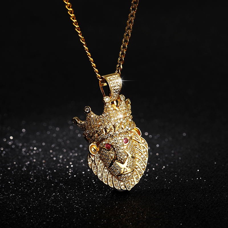 Lion Head Pendant Necklace Hip hop Punk Gold/ Platnium Color Zircon Choker Chain Ice Out Necklace for Women Men Jewelery Gift 201013
