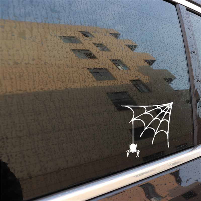 Spiderweb Hanging Car Stickers 13CM*13.9CM Spiders Graffiti Decals For Auto Racing Truck Laptop Guitar Party Bar Wall Office Door Window Decorations D