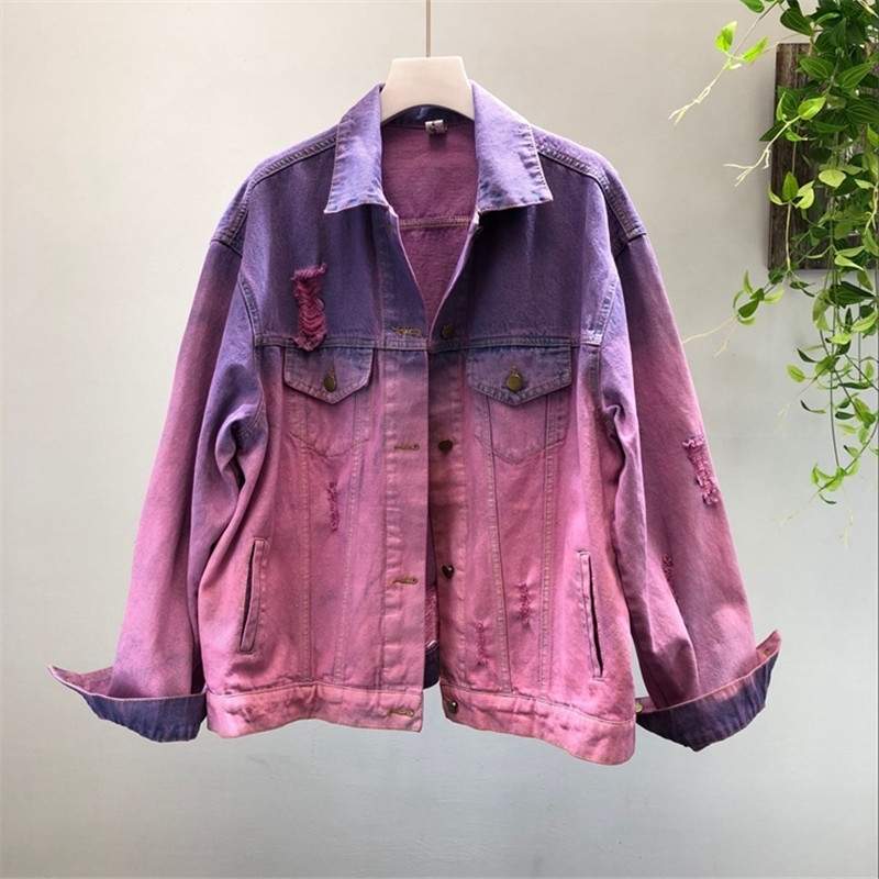 Autumn New Women Basic Coats Vintage Bomber Jacket Long Sleeve Casual Female Holes Jeans Coat Casacos Feminino Outwear M171 201109