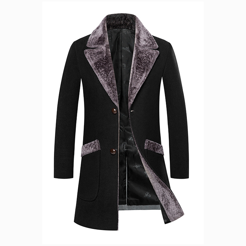 Overcoat Male Wool Blend Mid Long Winter Coat Men With Fur Collar Coat Men Winter Trench Manteau Homme Hiver 201222