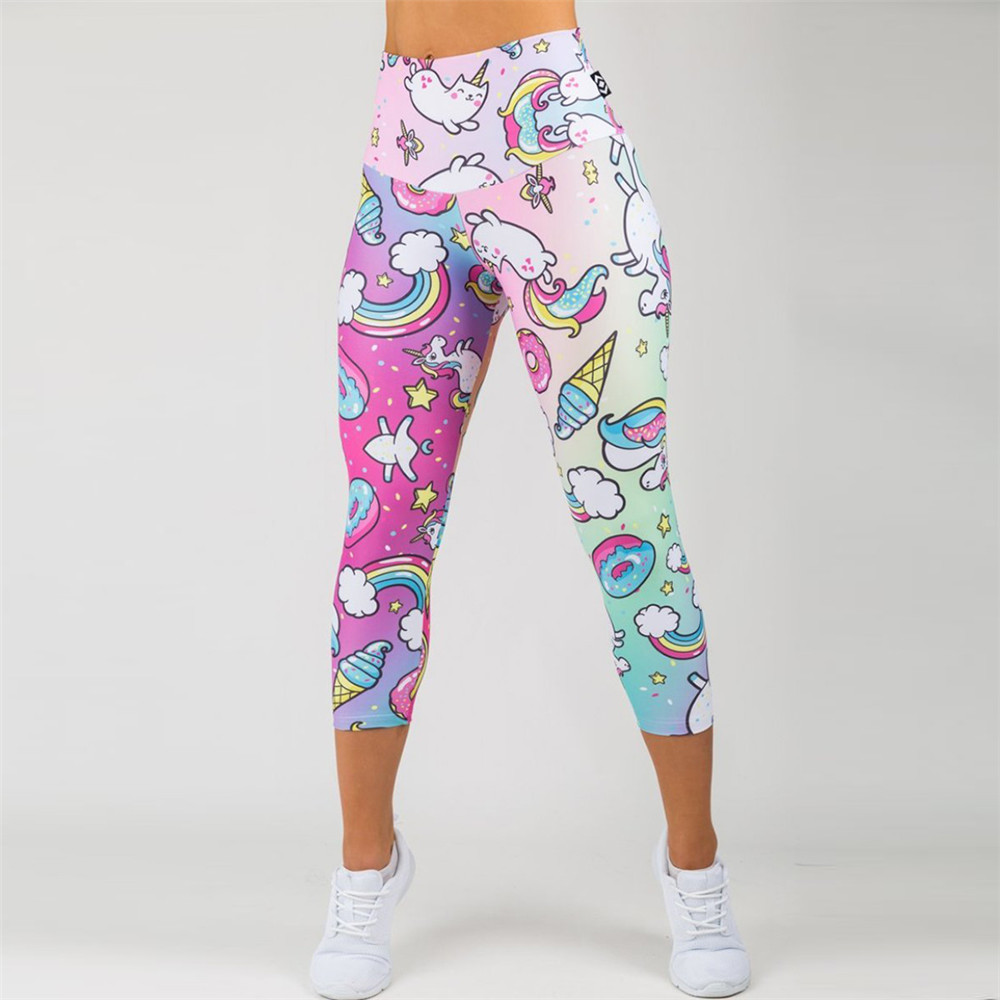 FCCEXIO New Style Fashion Elastic Force Fitness Women Leggings Workout Pants Sporting Skinny Leggings Rainbow Unicorn eggins 201203