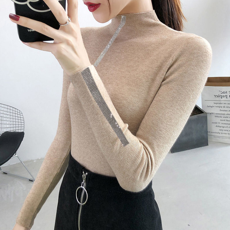 New Fashion Diamond Women's Sweaters Winter Knitted Sweater Women Long Sleeve Pullover Slim Women's Turtleneck Sweater Pull 201023