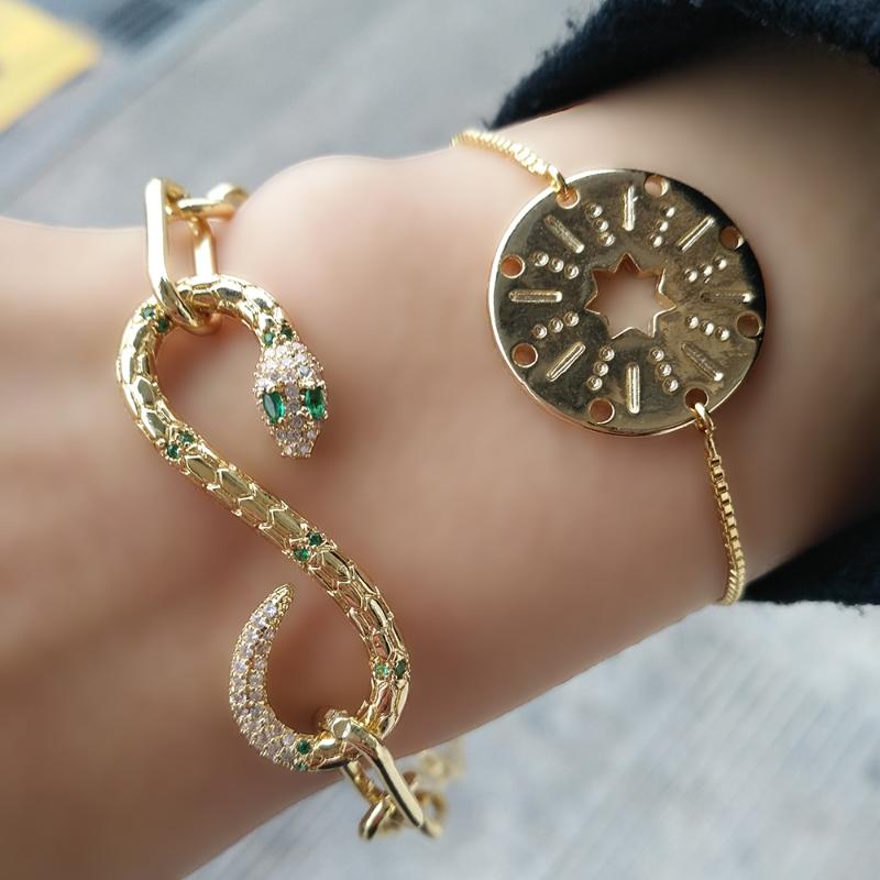 Charm Bracelets Design CZ Stone Snake Bracelet For Woman Hollow Star Round Luxury Zircon Jewerly Gold Chain Bracelete Serpent
Charm Bracelets Design CZ Stone Snake Bracelet For Woman Hollow Star Round Luxury Zircon Jewerly Gold Chain Bracelete Serpent