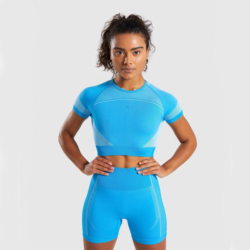 Women Short Sleeve Yoga Gym Set Vital Seamless Sport Suit Workout Clothes Fitness Crop Top Shirt High Waist Shorts Sportswear, Blue
Women Short Sleeve Yoga Gym Set Vital Seamless Sport Suit Workout Clothes Fitness Crop Top Shirt High Waist Shorts Sportswear, Blue