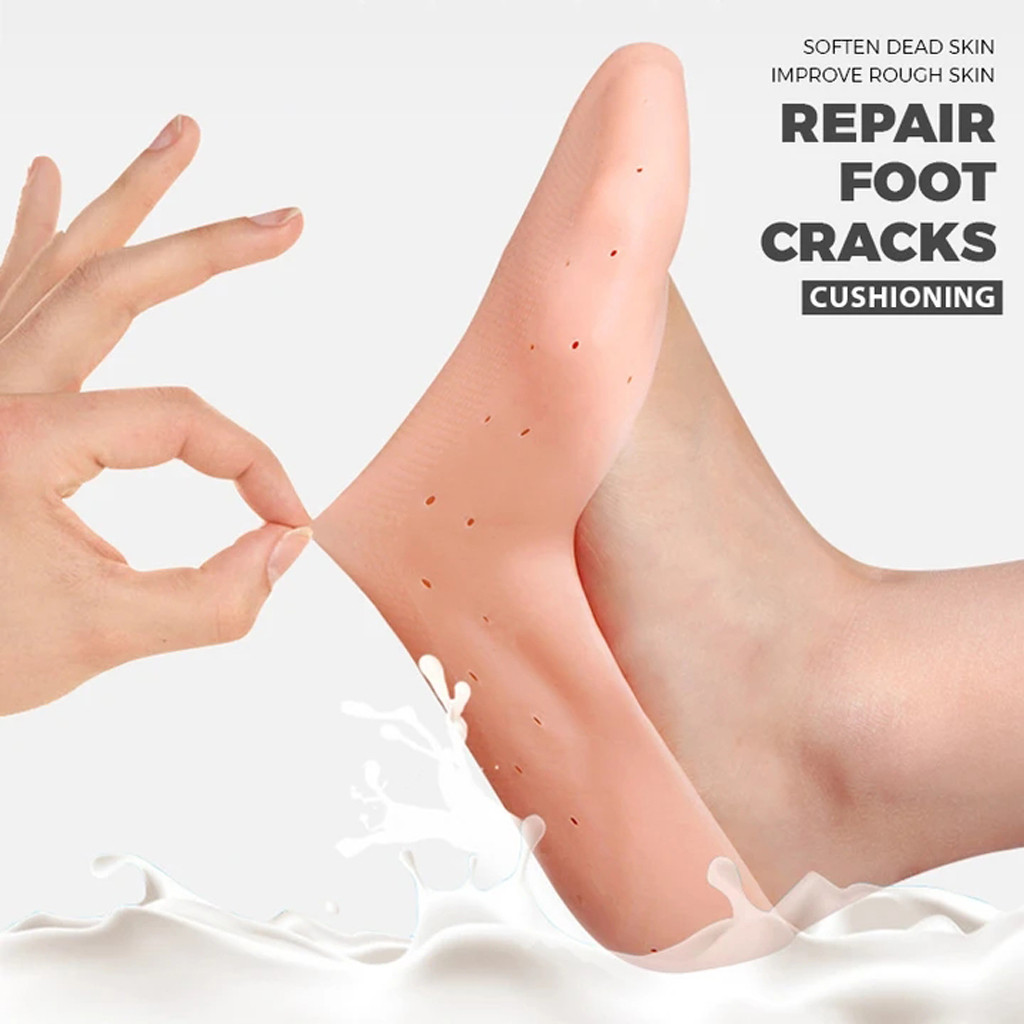 

1pairs Feet Care Socks Cracked Repair New Silicone Moisturizing Gel Heel Sock Cracked Foot Skin Care Protector Anti Cracking#y30, Beige
