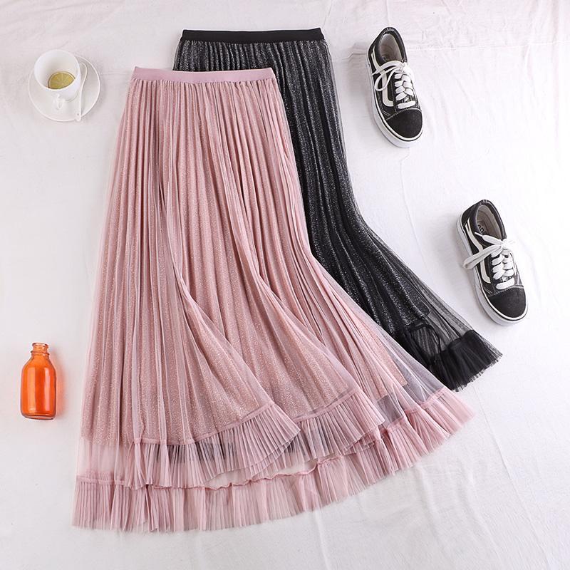new Korean version small fresh medium length elastic waist large swing pleated mesh splicing skirt women's skirt W81, See chart
new Korean version small fresh medium length elastic waist large swing pleated mesh splicing skirt women's skirt W81, See chart