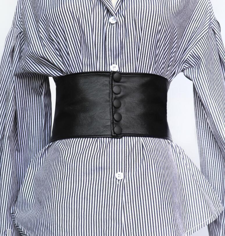 Women's runway fashion black leather elastic Cummerbunds female Dress Corsets Waistband Belts decoration wide belt R808 LJ200921, Black;brown
Women's runway fashion black leather elastic Cummerbunds female Dress Corsets Waistband Belts decoration wide belt R808 LJ200921, Black;brown