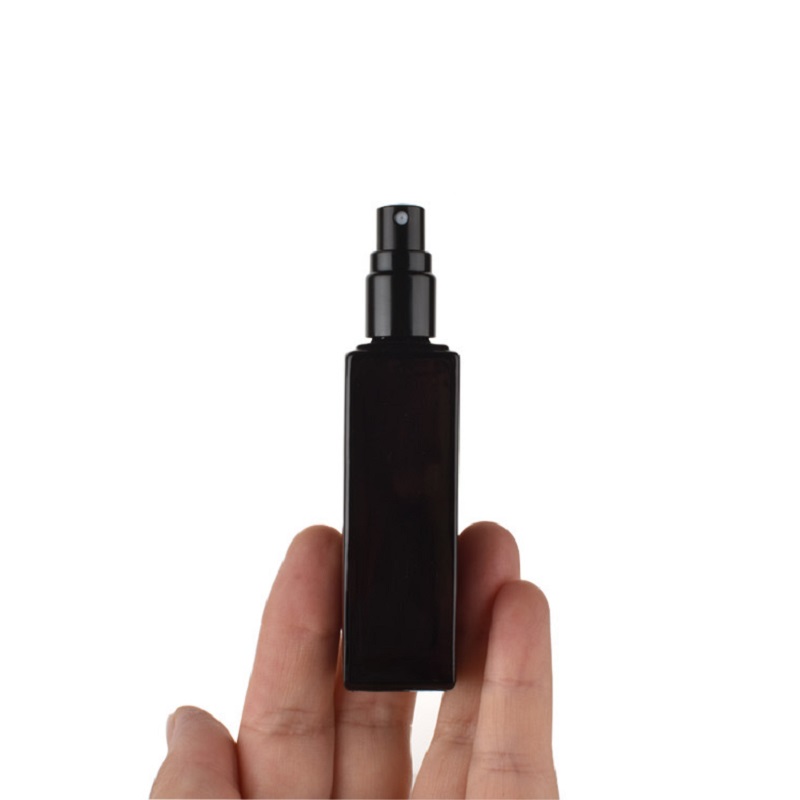 20ml Empty Square Black Glass Essential Oil Perfume Bottles Refillable Travel Size Mist Spray Bottle with black silver gold cap