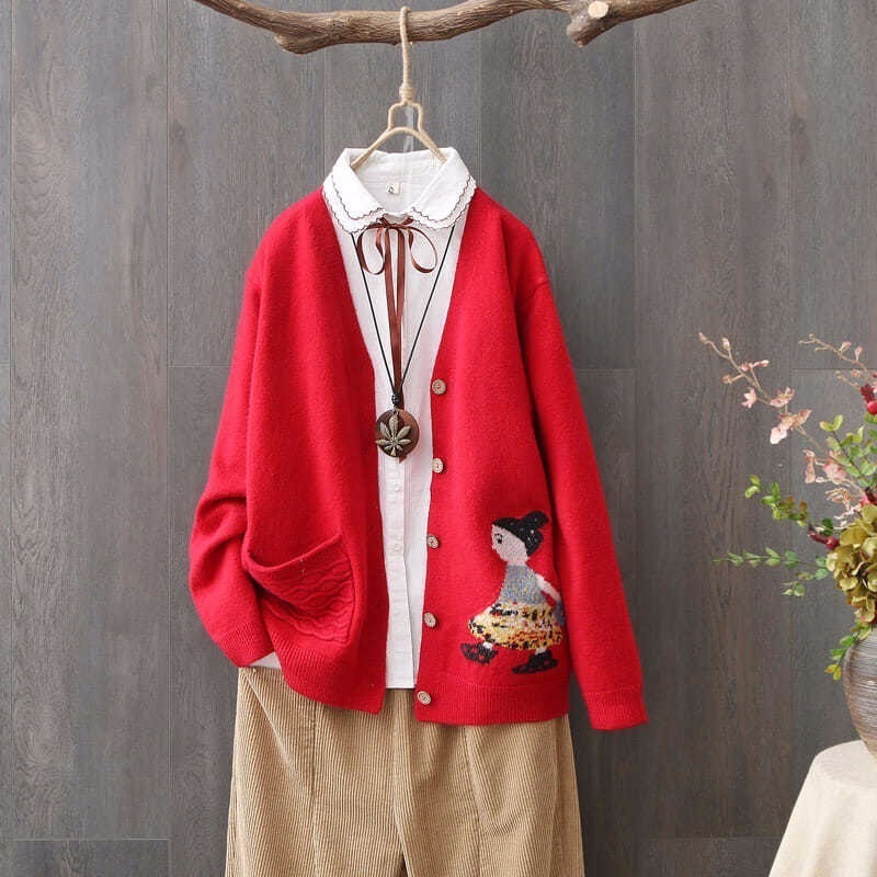 Knitted cardigan women's spring and autumn sweater coat loose women's lazy knit top women's long-sleeved short v-neck outer wear T20082