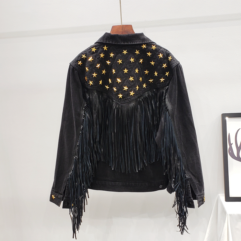 Denim Women Jacket Autumn New Spring Vintage Star Rivet Suede Fringe Loose Coat Long Sleeve Outerwear Female Boho Jacket 201007, Blue
Denim Women Jacket Autumn New Spring Vintage Star Rivet Suede Fringe Loose Coat Long Sleeve Outerwear Female Boho Jacket 201007, Blue