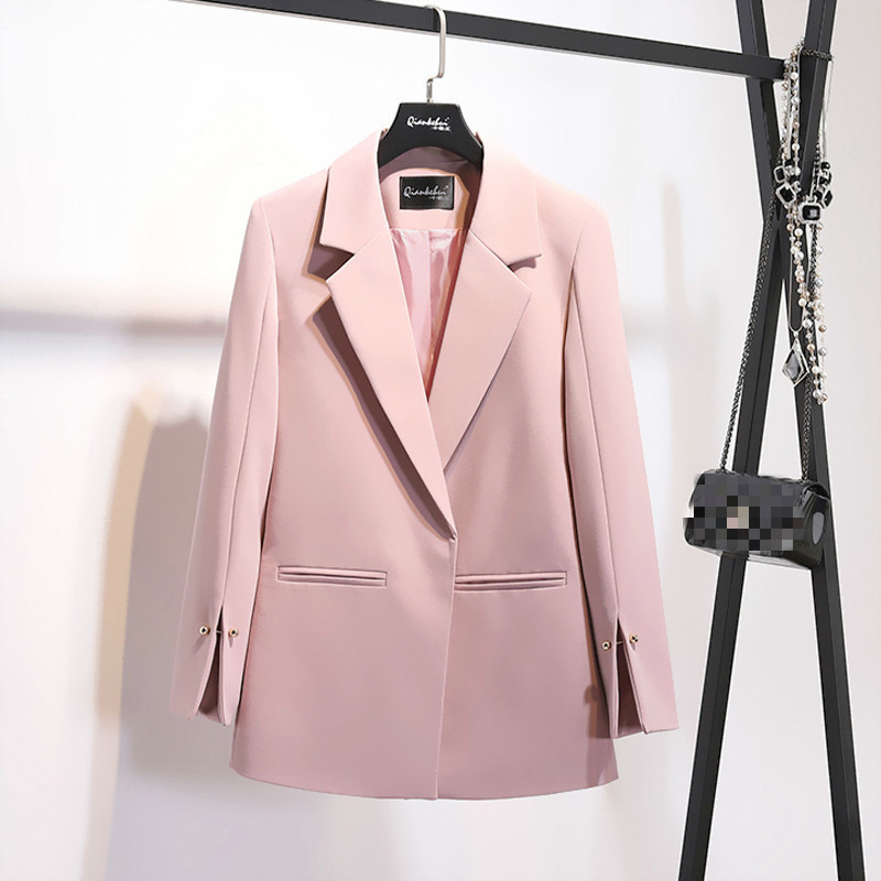 2019 Spring New Pattern Coat Notched Collar Spilt Sleeve Pearls Decoration Pocket Ladies Fashion Blazer T200319
