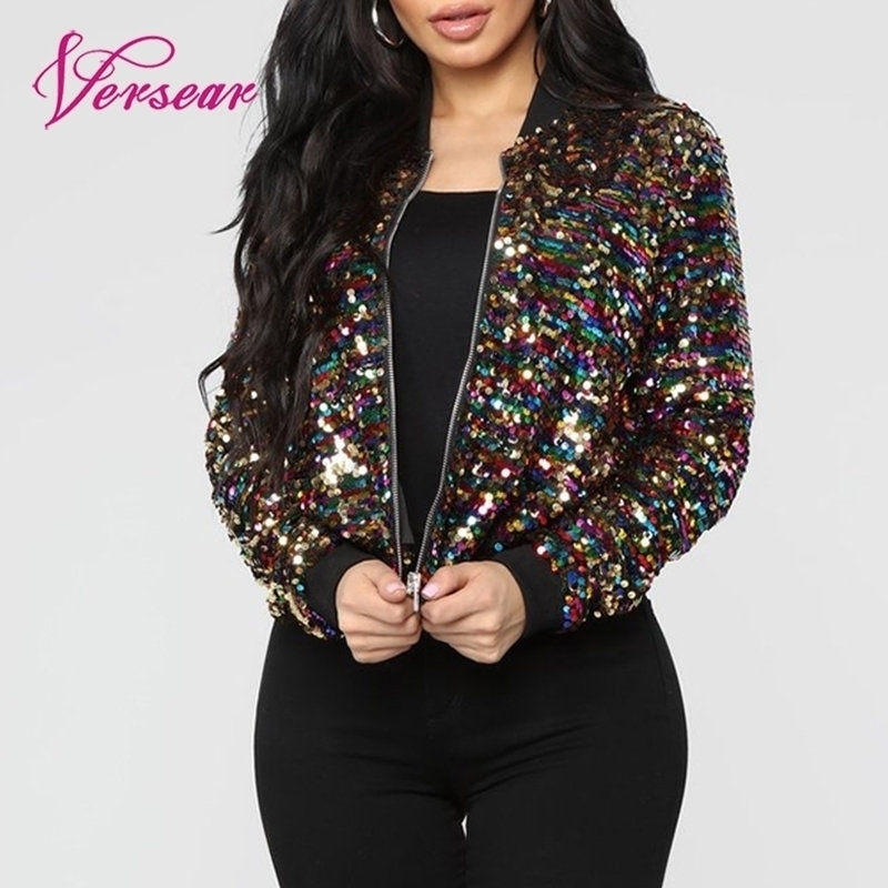 Versear Women Bomber Jacket Colorful Sequin Glitter Bling Bling Long Sleeve Zipper Cool Street Club Wear Spring Autumn Outwear 201017, Black
Versear Women Bomber Jacket Colorful Sequin Glitter Bling Bling Long Sleeve Zipper Cool Street Club Wear Spring Autumn Outwear 201017, Black