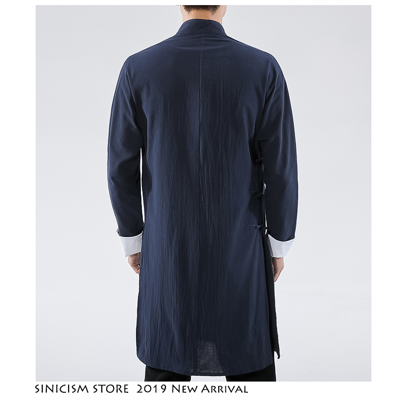 MrGoldenBowl Store Men Black Streetwearm Coat Men Mens Linen Jacket Long Coat Male Chinese Style Harujuku Wind Breaker 201128