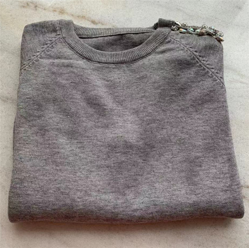 Women Sweater Pearl leaking shoulder Casual 2 Piece Sweat Suit Diamond Shoulder Knit Pants + Jumper Top Costume Clothing Set T200116