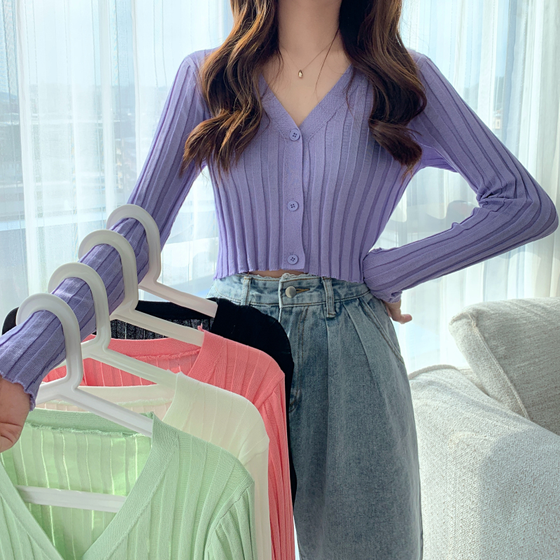 White V-neck Sweater Long Sleeve Women's Autumn New Slim Fit Cardigan Thin Coat 201031