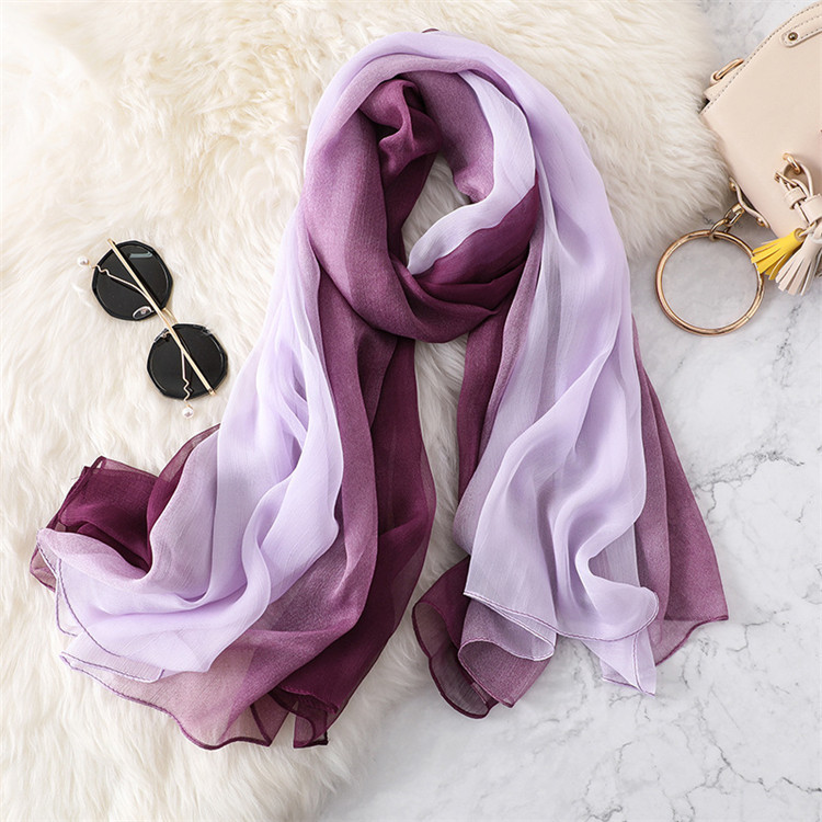 New Spring Solid Silk Scarf For Women/Ladies Gradient Long Soft Bandana Wraps and Shawls Plus Sizes Beach Female Foulard Y201007