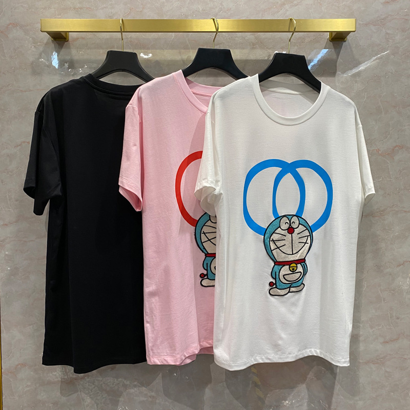 Three color cartoon embroidery T-shirt short sleeve 2020 cotton printed round neck machine cat embroidery casual loose top fashion, Black
Three color cartoon embroidery T-shirt short sleeve 2020 cotton printed round neck machine cat embroidery casual loose top fashion, Black