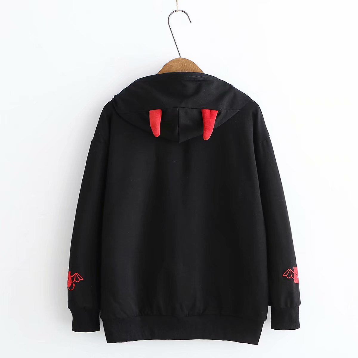 Harajuku Hoodies Girl Little Devil Horns Gothic Hooded Sweatshirts Women Autumn Loose Lolita Pullovers Tops Black White 200930