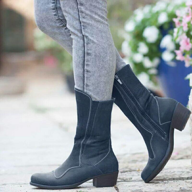 Women mid calf boots autumn winter pu leather vintage ladies boots low heels platform western riding botas mujer, Gray
Women mid calf boots autumn winter pu leather vintage ladies boots low heels platform western riding botas mujer, Gray