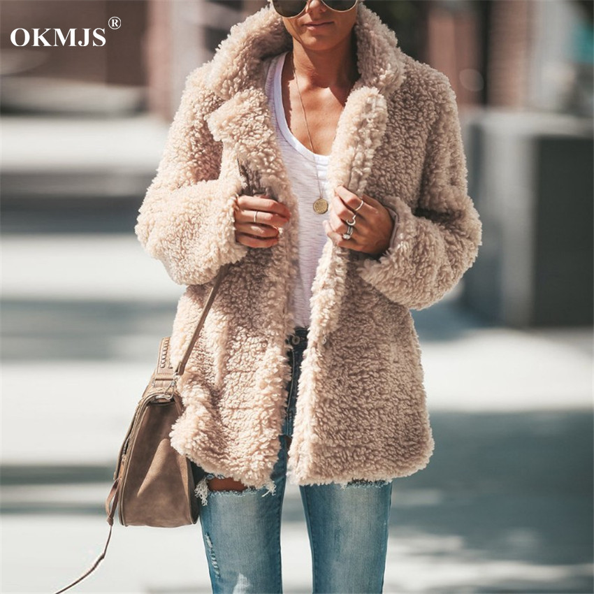 New Women Coat Autumn Winter Faux Fur Jacket Coat Women Large Size Plush Overcoat 2019 New Office Ladies Long Sleeve Open Stitch T200111