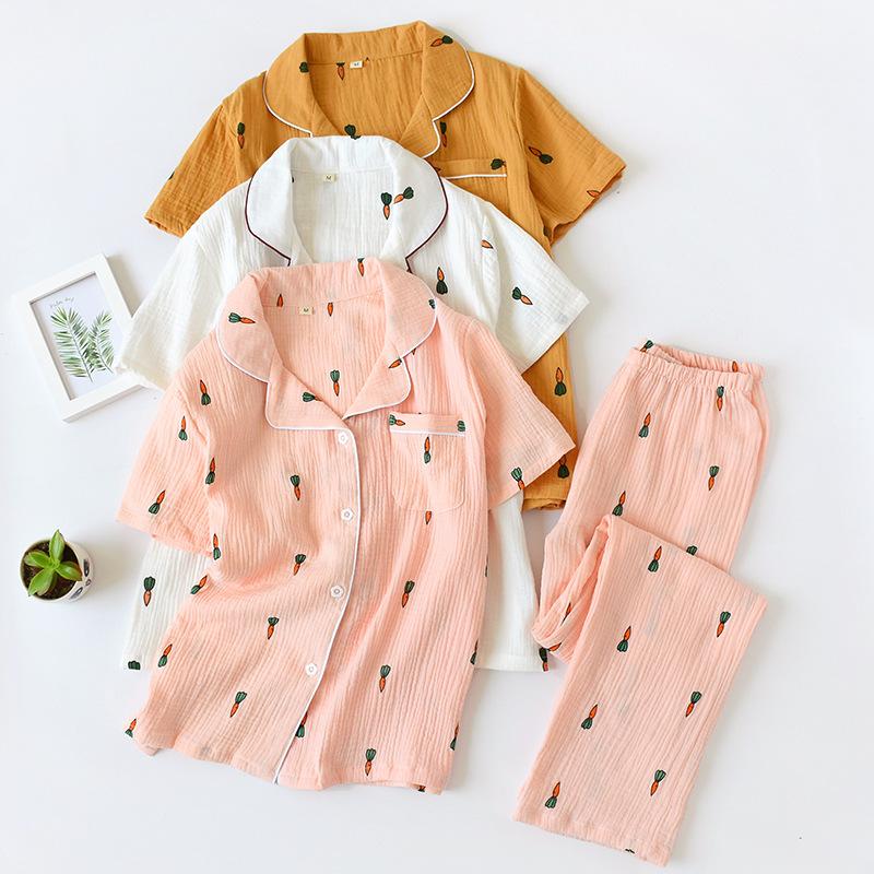 2Pcs Cotton Women Pajamas Set Summer Comfort Turn-down Collar Sleepwear Set Female Lovely Cartoon Carrot Printed Homewear Pants, White
2Pcs Cotton Women Pajamas Set Summer Comfort Turn-down Collar Sleepwear Set Female Lovely Cartoon Carrot Printed Homewear Pants, White