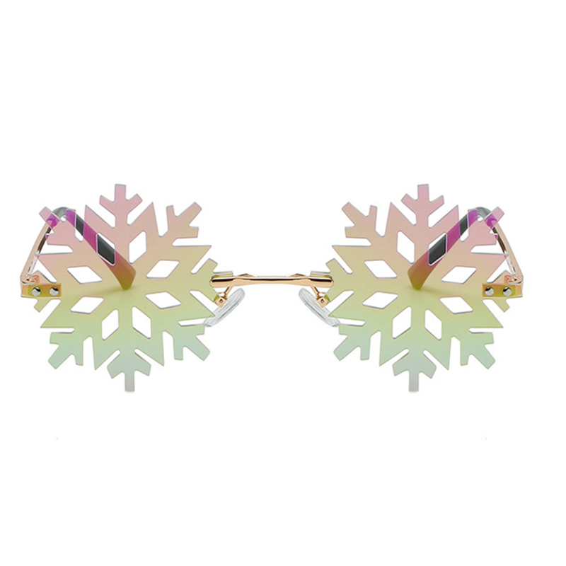 Fashion Christmas Snowflake Sunglasses Women Men Framless Green Mirror Shades Clear Lens Festival Glasses Gafas UV400