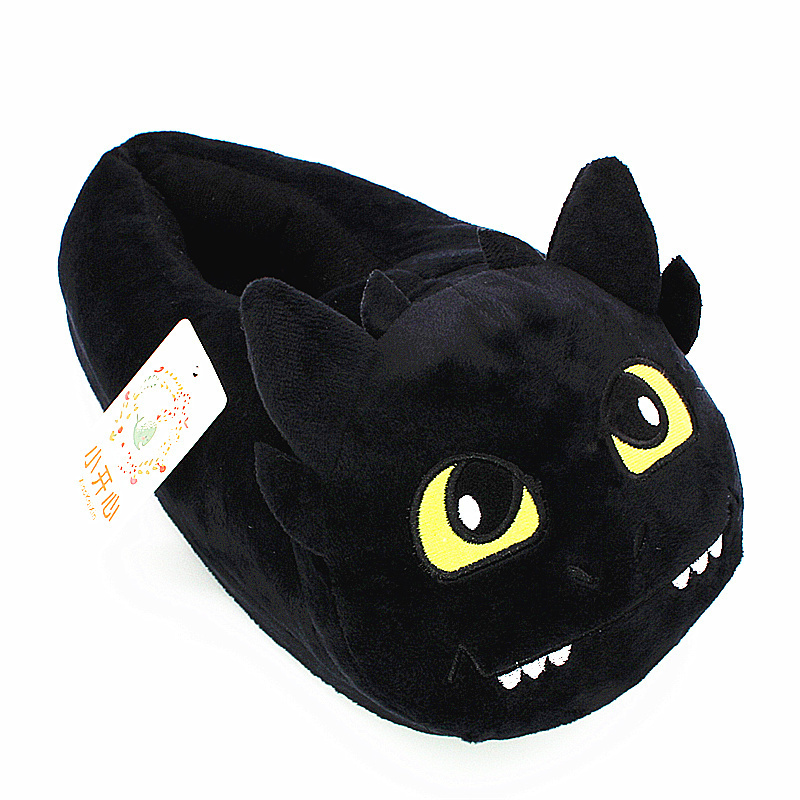 Unisex Anime Cartoon Plush Slippers How to Train Your Dragon Style Winter Warm Soft PP Cotton Black Home Fluffy Slippers Shoes Y200106