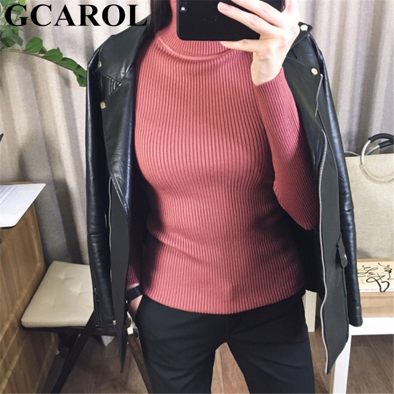 GCAROL Fall Winter Women Turtleneck Cashmere Slim Sweater 30% Wool Warm Stretch Candy Jumper Render Base Knitted Pullover 2XL 201221