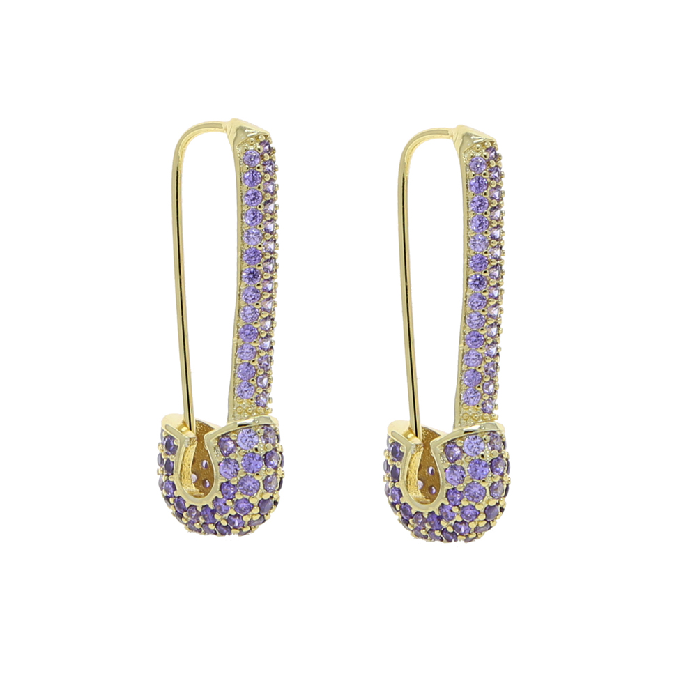 Wholesale Rainbow Colorful Wedding Earring Paved White Pink Green Blue Cz Unique Paperclip Safety Pin Stud Earings Women Fashion Jewelry