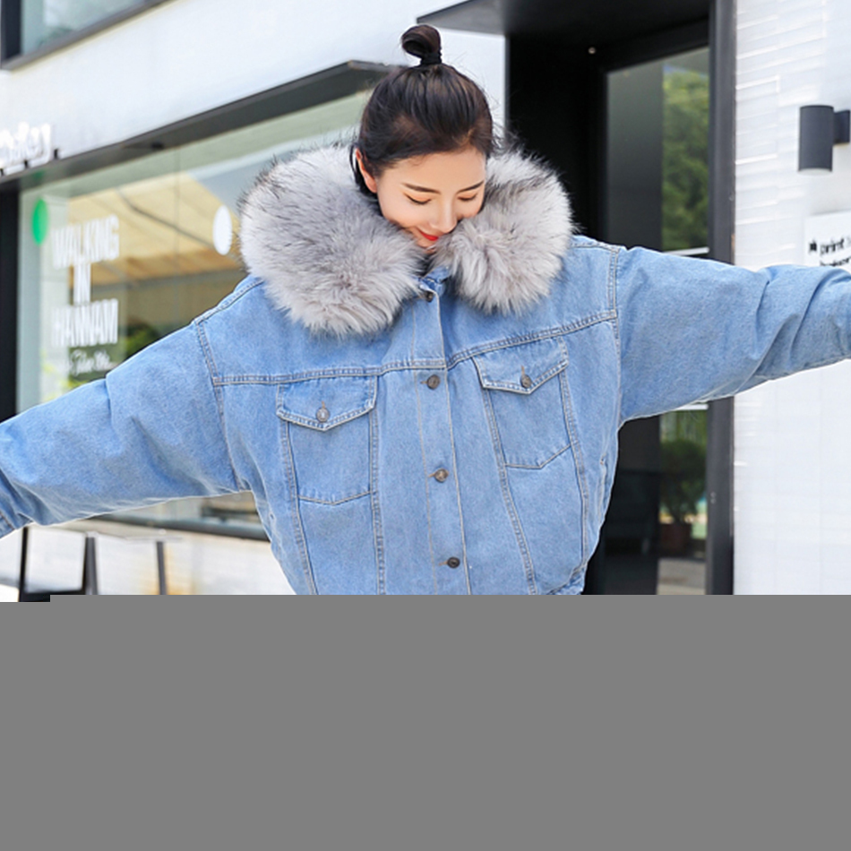 Hooded Fur Denim Jackets Women Liner Cotton Winter Thicker Denim Coats Ladies Casual Jacket Female Plus Size Loose Outerwear Top T200111
