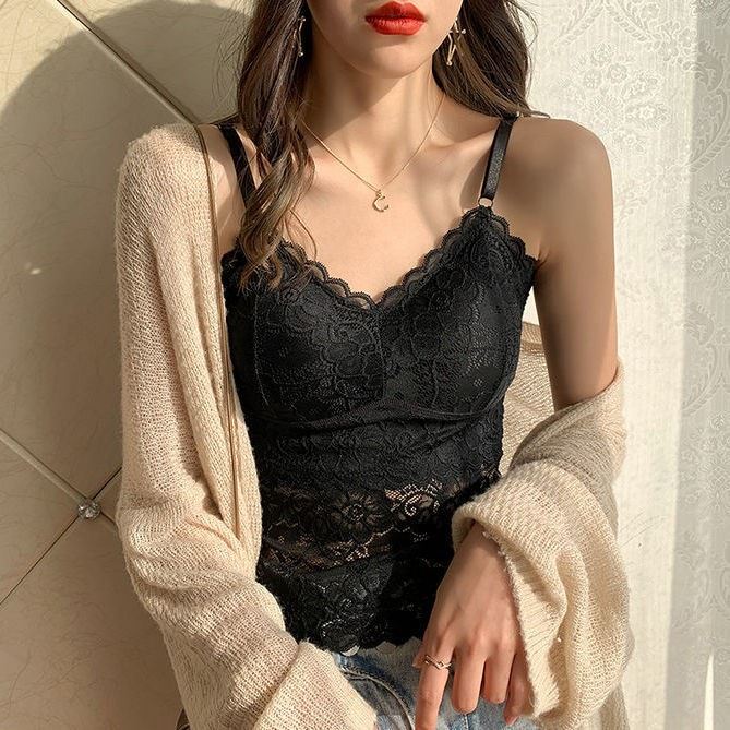 New sexy womens lace floral pattern solid color adjustable spaghetti strap padded tunic vest tank top camisole SLXLXXL