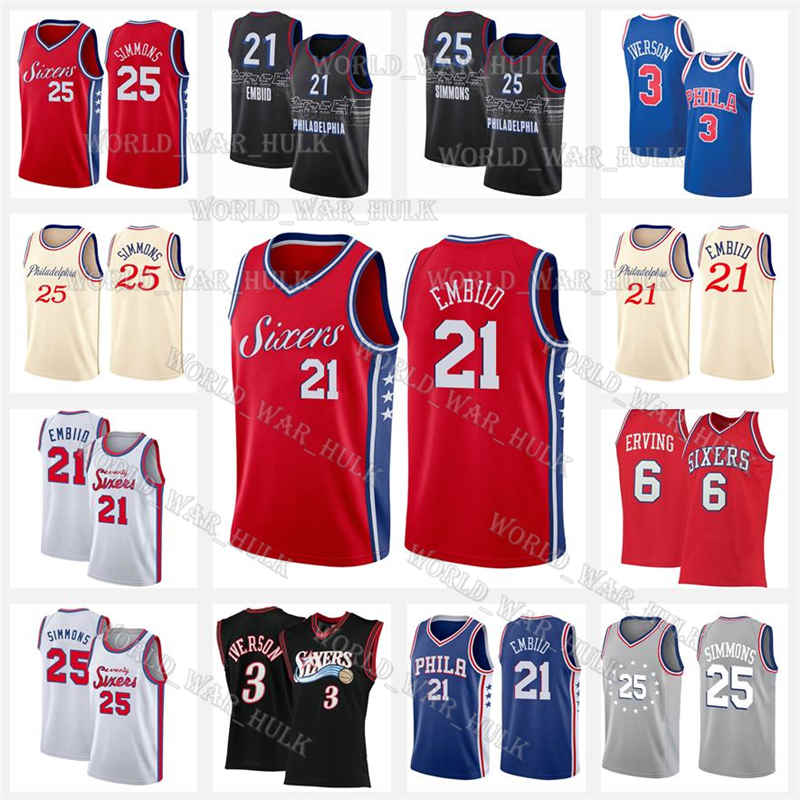 Red 2020/21 Philadelphia76ersJersey Ben 25 Simmons Joel 21 Embiid Julius 6 Erving Allen 3 Iverson Al 42 Horford 2021 City, Black;red
Red 2020/21 Philadelphia76ersJersey Ben 25 Simmons Joel 21 Embiid Julius 6 Erving Allen 3 Iverson Al 42 Horford 2021 City, Black;red