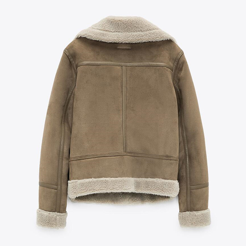 Winter Fleece Thick Women's Jacket Retro Suede Lambs Wool Warm Moto Biker Coat Belt Pockets Zipper Faux Leather Woman Jackets 210201