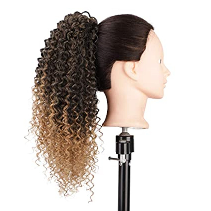 Dark roots ombre blonde Long Afro Kinky Curly Ponytail Extension human Drawstring Corn Wavy Hair Piece For Women ombre 1b/27
