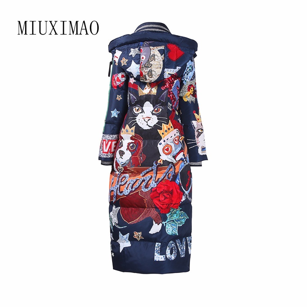 High quality new Temperament Fashion Loose parka Print Vintage X-Long women down winter coat Warm Jacket Female Overcoat 201017