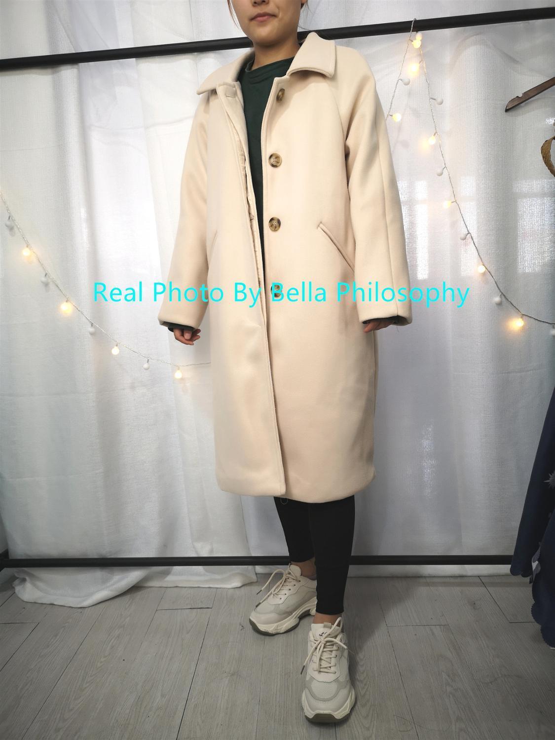 Bella philosophy Autumn Winter Woolen coat Simple Solid Leisure Single-breasted Turn-down Collar Female Long Woolen Coat 201103