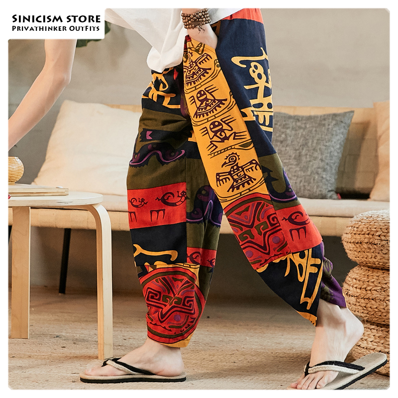 Sinicism Store Men Loose Harem Pants Autumn Chinese Style Mens Cotton And Linen AnkleLength Pants Male 5XL Korean Pants 201110
