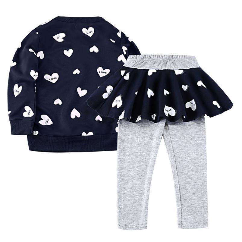 new Baby Girl Clothing Set Heart-shaped Print Bow Cute 2PCS Set Children Cloth Suit Top Tshirt + Pants High quality 2-7Y 201031
