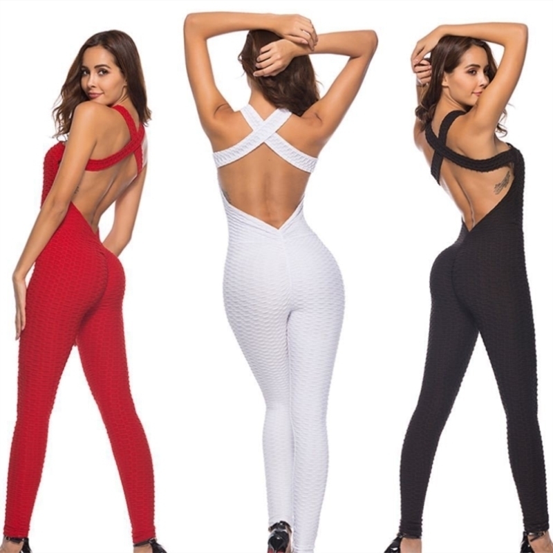 Sexy Backless Jumpsuit Women Fashion Solid Outerwear Push Up Slim Bodysuit Casual High Waist Sportwear Play Suit Romper T200509