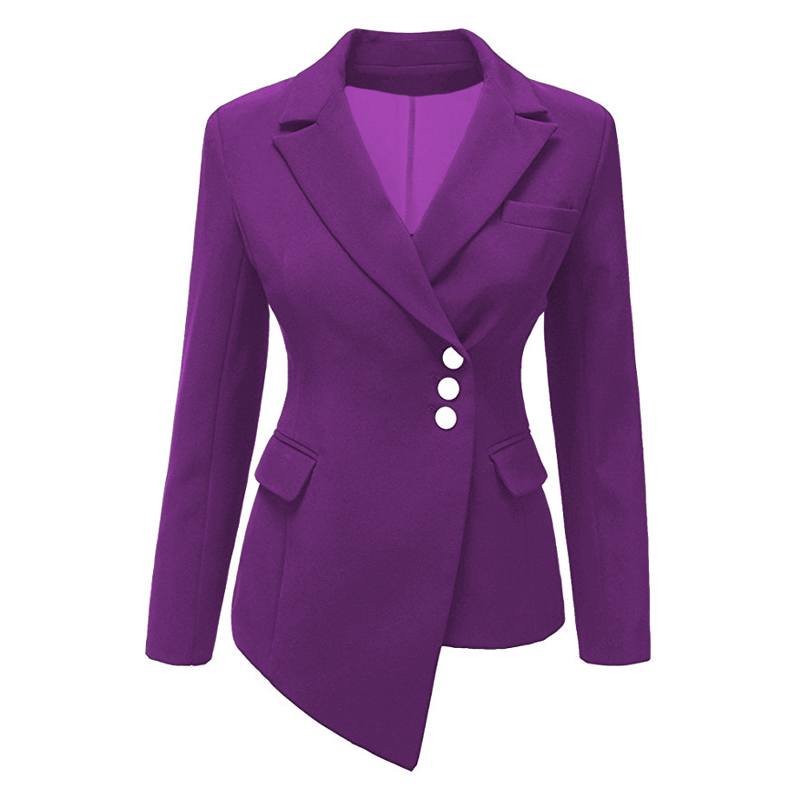 CINESSD Women Lapel Blazers Coat Solid Long Sleeve Single Breasted Office Lady Pocket Cotton Asymmetry Casual Suit Jacket Blazer 201114
