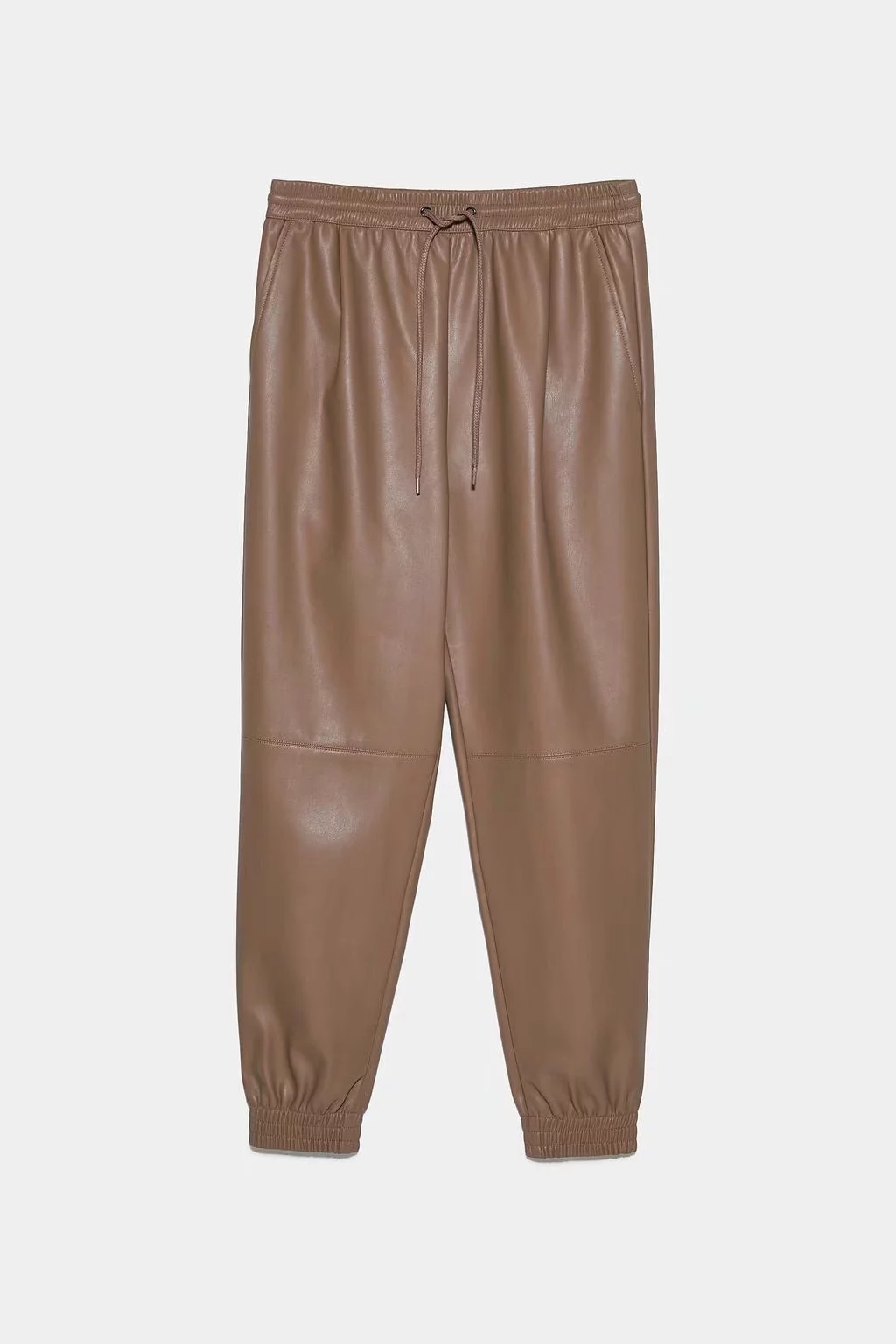 Vintage Khaki PU leather pants women sweatpants streetwear Korean Joggers high waist trousers 201111