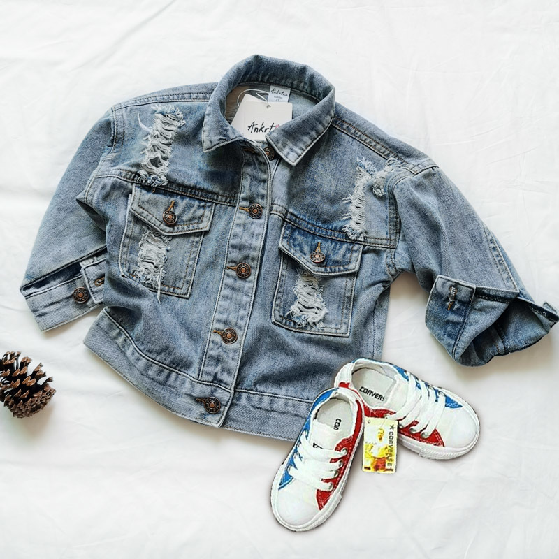 ANKRT New Spring Baby Girl Clothes Autumn Children Clothing Child Outerwear Coat Jackets Kids Tops Jeans white Wear Denim 201110