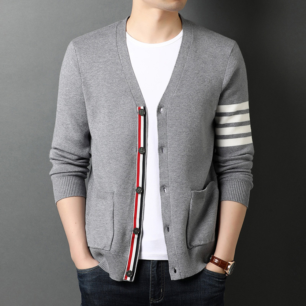 Luxury TB Fashion Brand Thom Sweaters Men Slim Fit V-Ne Striped Cardigans Clothing Striped Cotton Casual Coat England Style, Black
Luxury TB Fashion Brand Thom Sweaters Men Slim Fit V-Ne Striped Cardigans Clothing Striped Cotton Casual Coat England Style, Black