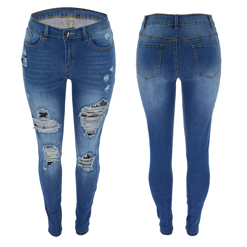 Women Stretch Ripped Distressed Skinny High Waist Denim Pants Shredded Jeans Trousers Slim Jeggings Female Spring Autumn Wear